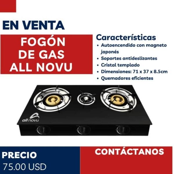 Fogón de Gas ALL NOVU de cristal
